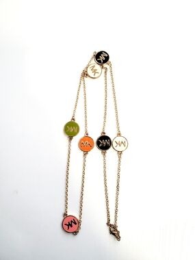 Michael Kors Gold-Tone Multicolor Enamel MK Station Necklace